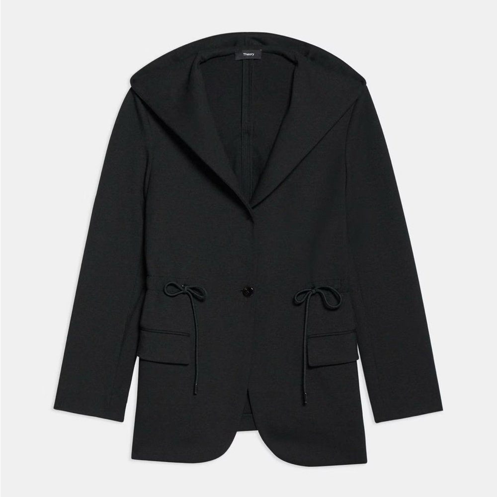 🦋NWT THEORY Black Double Knit Hooded Jacket Size L